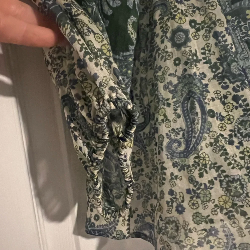 ZIMMERMANN OTTIE LINEN BILLOW BLOUSE GREEN PAISLEY - Picture 7 of 14